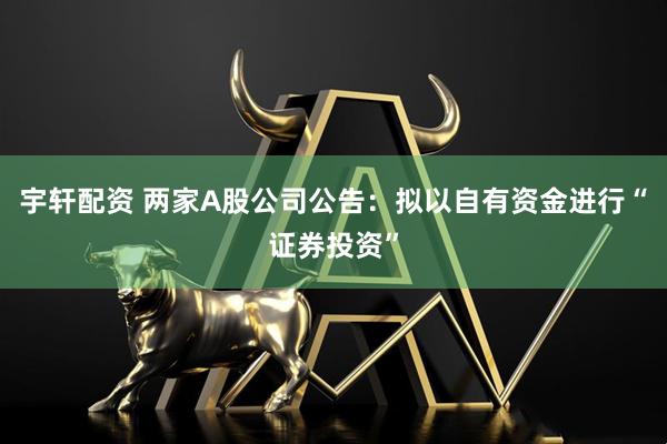 宇轩配资 两家A股公司公告：拟以自有资金进行“证券投资”